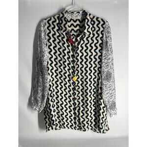 Soft Surroundings Artsy Mixed Media Printed Boho Button Down Blouse Small (flaw)